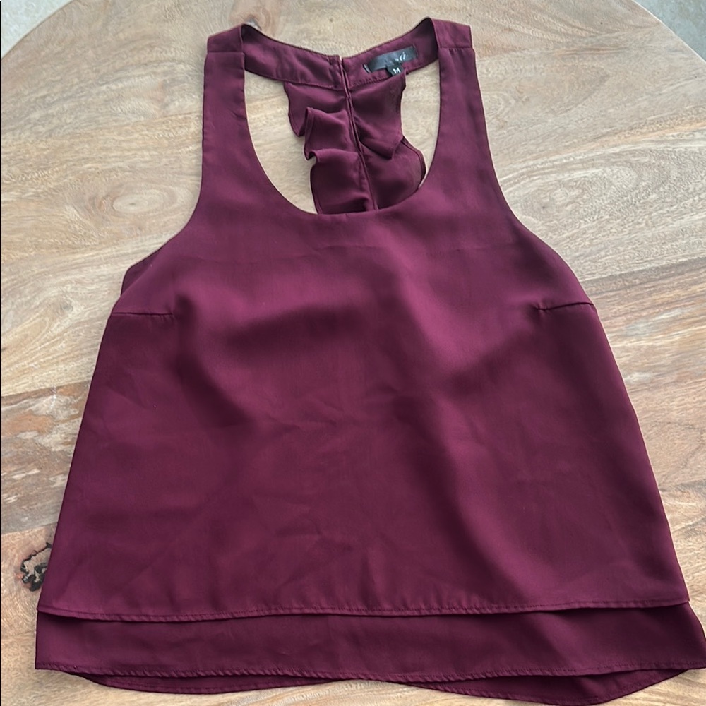 Red Crop Tank Top with Ruffled Cut Out